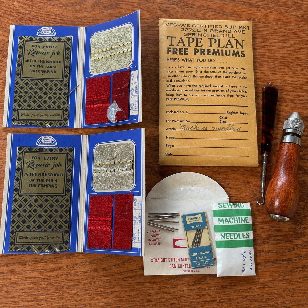 VTG Sewing Repair Ephemera Lot Farmers Needle Kits, Speedy Stitcher Awl